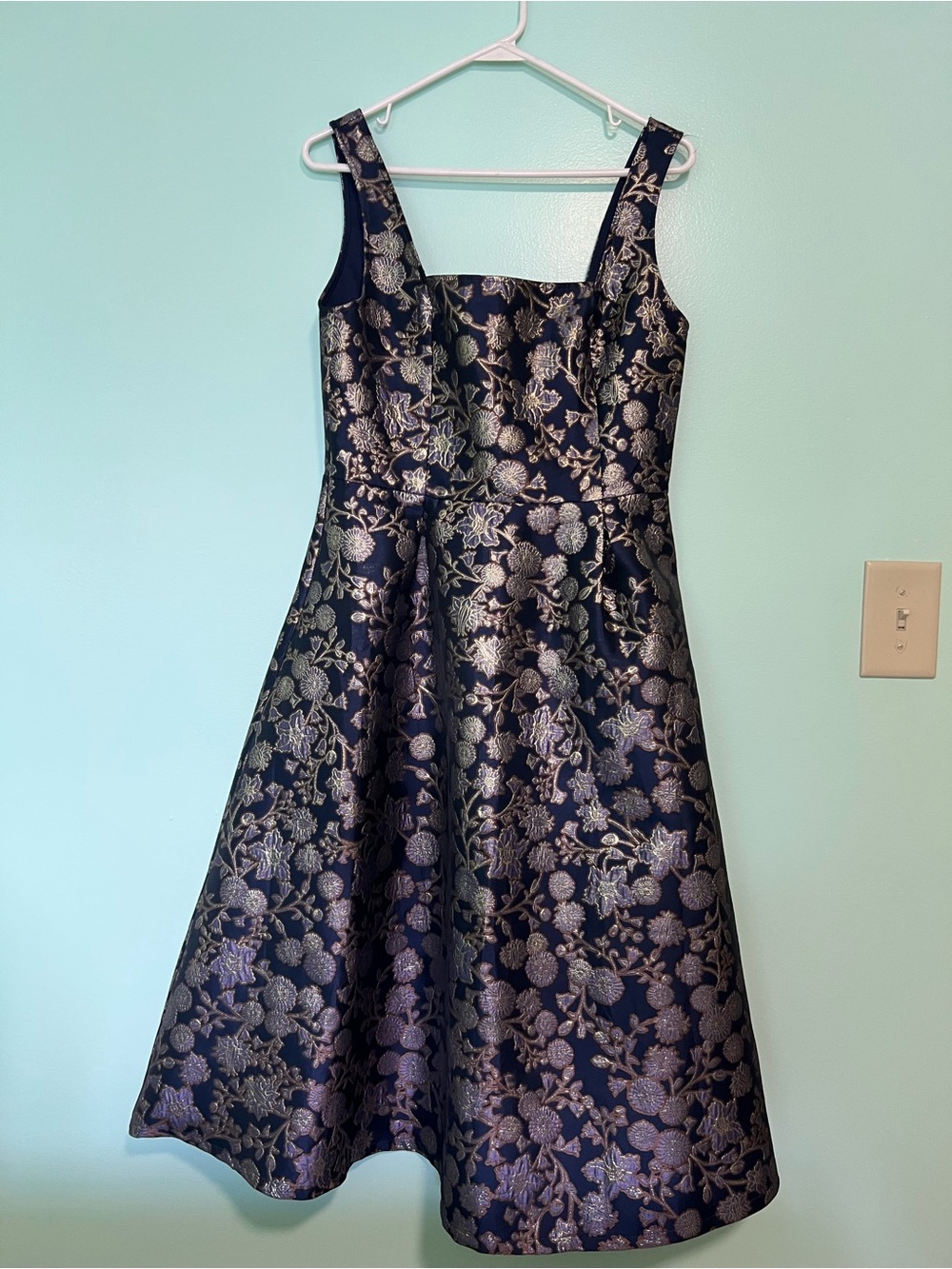 Francesca's Collections Black Floral Brocade Fit & Flare Dress